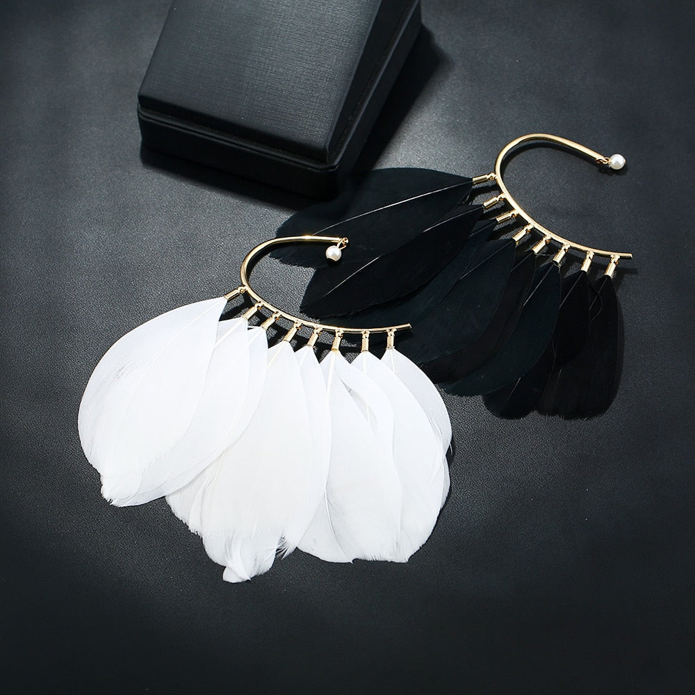 White or Black Feather Ear Cuff