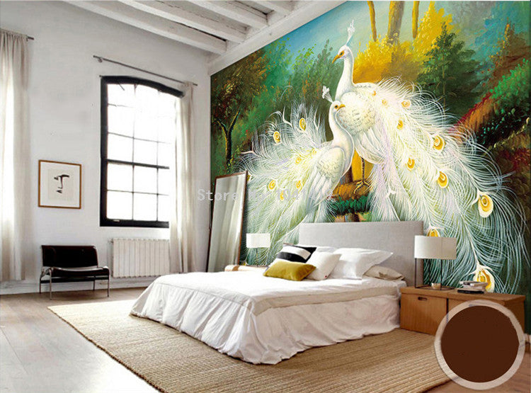 White Peacocks | Landscape Painting Fresco | Mural Wallpaper