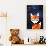 Fox, Bear & Deer Nursery Wall Art Canvas | Woodland Animals Starry Night Sky