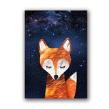 Fox, Bear & Deer Nursery Wall Art Canvas | Woodland Animals Starry Night Sky