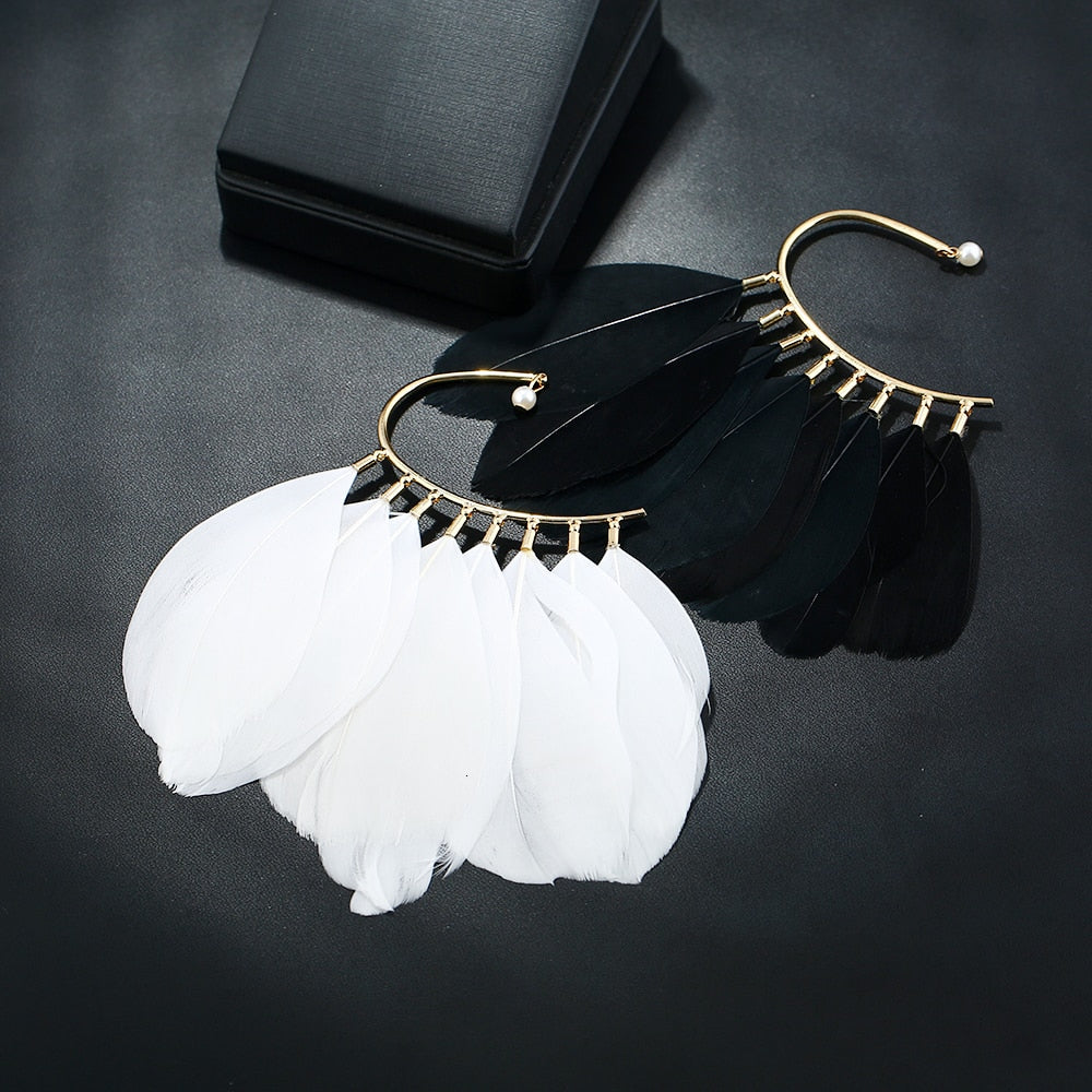 White or Black Feather Ear Cuff