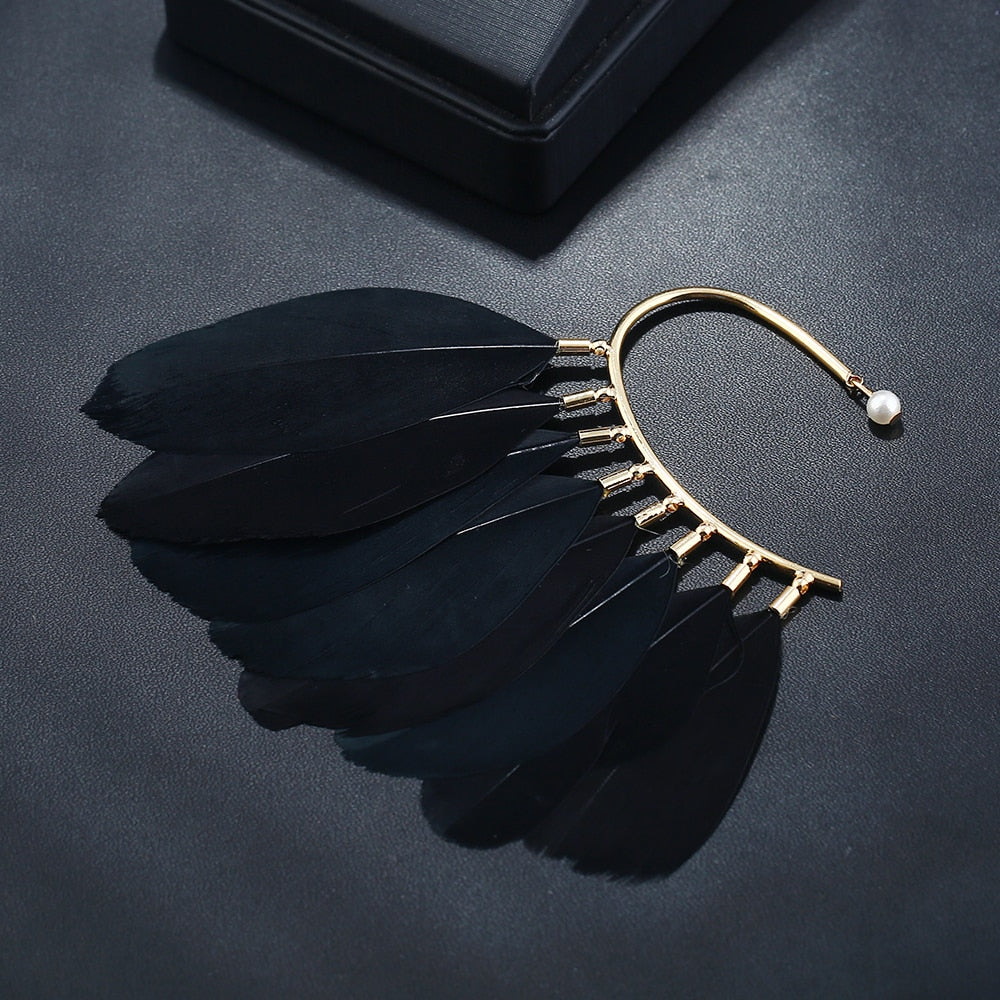 White or Black Feather Ear Cuff