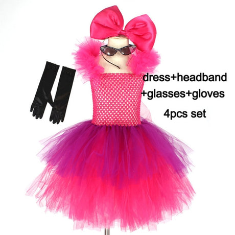 Girls Punk Rock Bright Pink and Purple Tutu Dress with Accessories Birthday Party Halloween Costume