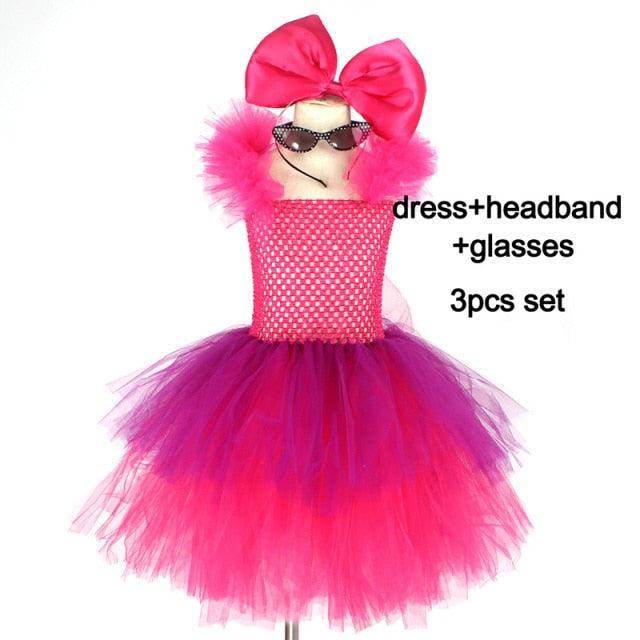 Girls Punk Rock Bright Pink and Purple Tutu Dress with Accessories Birthday Party Halloween Costume