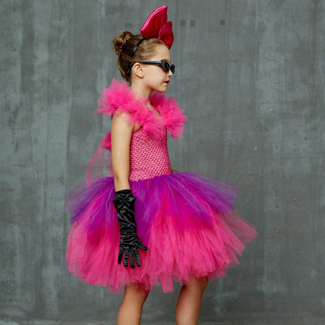 Girls Punk Rock Bright Pink and Purple Tutu Dress with Accessories Birthday Party Halloween Costume