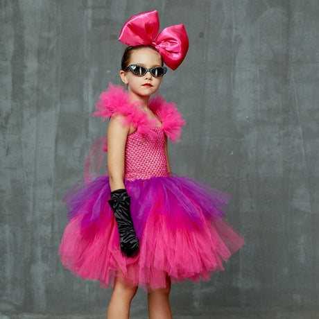 Girls Punk Rock Bright Pink and Purple Tutu Dress with Accessories Birthday Party Halloween Costume