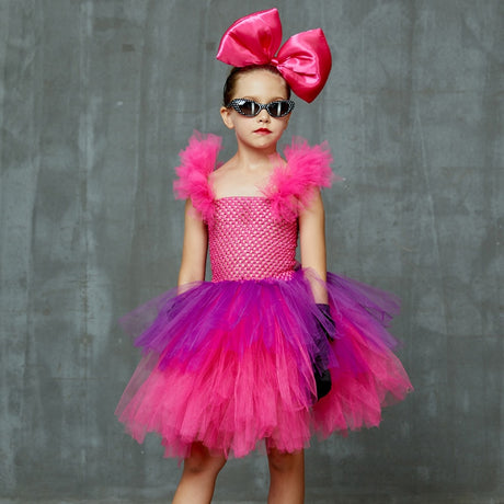 Girls Punk Rock Bright Pink and Purple Tutu Dress with Accessories Birthday Party Halloween Costume