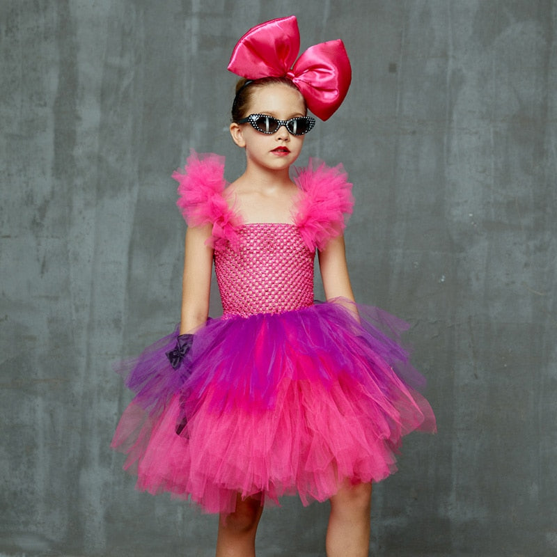 Girls Punk Rock Bright Pink and Purple Tutu Dress with Accessories Birthday Party Halloween Costume