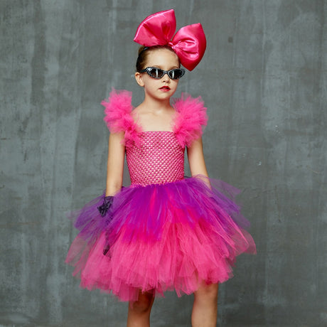 Girls Punk Rock Bright Pink and Purple Tutu Dress with Accessories Birthday Party Halloween Costume