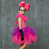 Girls Punk Rock Bright Pink and Purple Tutu Dress with Accessories Birthday Party Halloween Costume