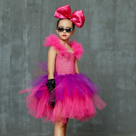 Girls Punk Rock Bright Pink and Purple Tutu Dress with Accessories Birthday Party Halloween Costume