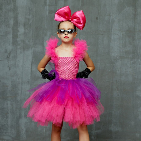 Girls Punk Rock Bright Pink and Purple Tutu Dress with Accessories Birthday Party Halloween Costume