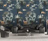 Medieval Hand Drawn Elk Deer Trees Mural Wallpaper
