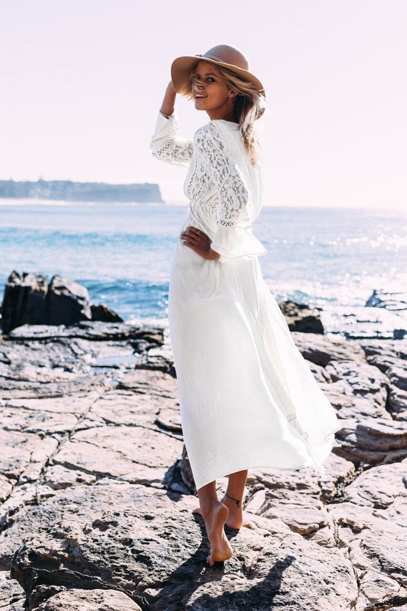 Long Sleeve Vintage Lace Beach Cover Up
