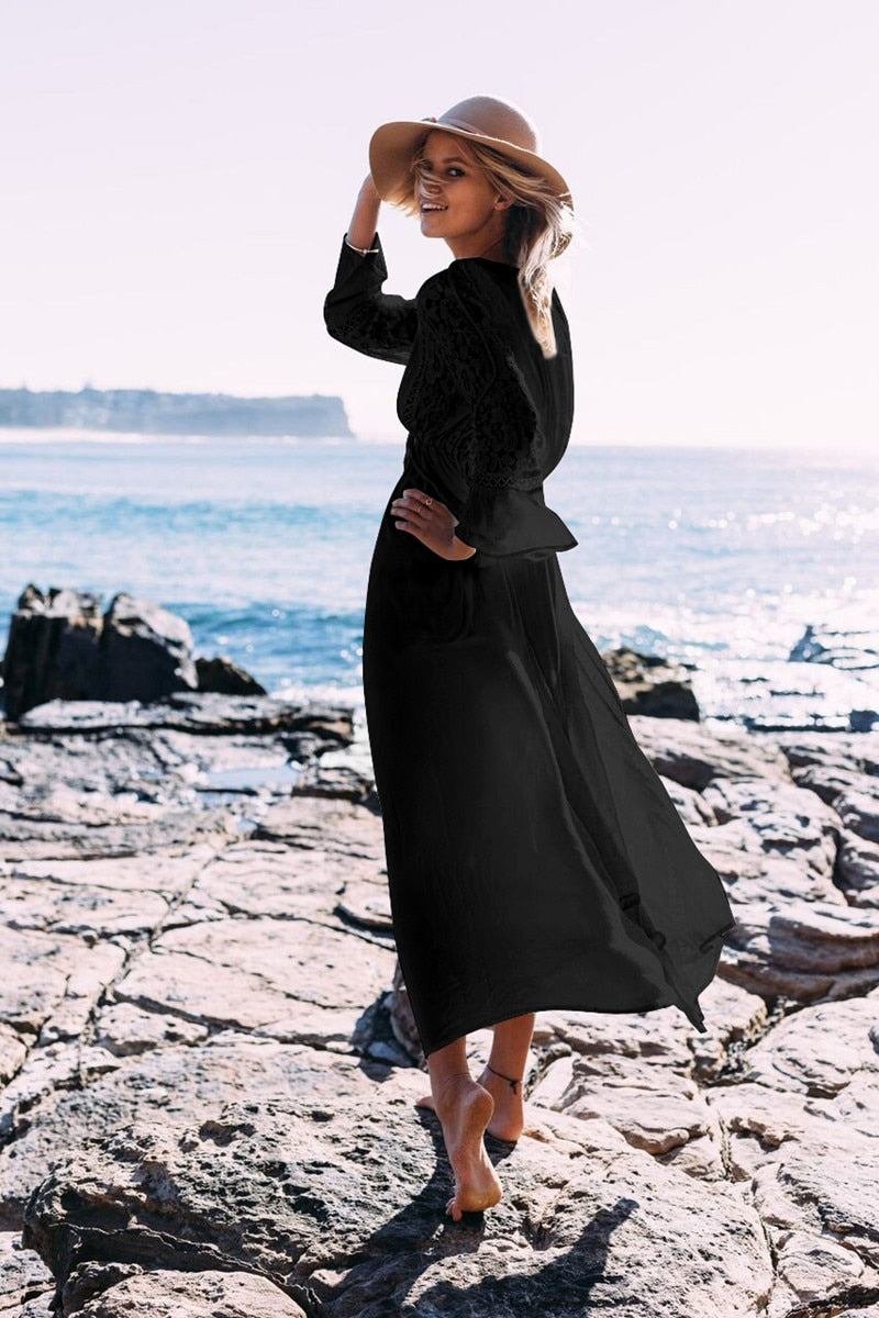 Long Sleeve Vintage Lace Beach Cover Up