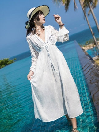 Long Sleeve Vintage Lace Beach Cover Up