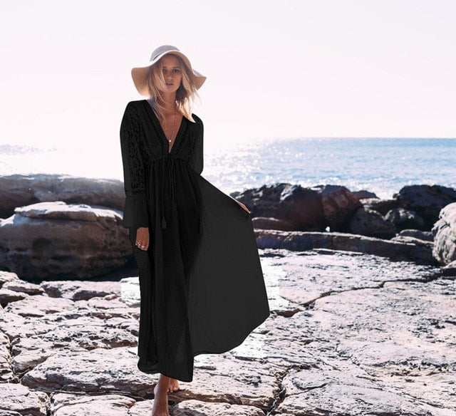 Long Sleeve Vintage Lace Beach Cover Up