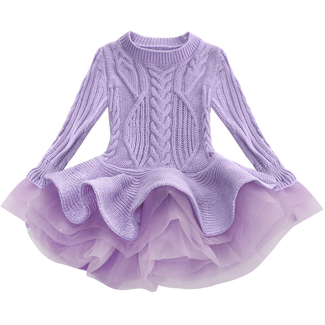 Little Ice Skater Dress Knitted Sweater Dresses Girls Winter Wear 8 Colours