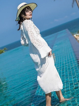 Long Sleeve Vintage Lace Beach Cover Up
