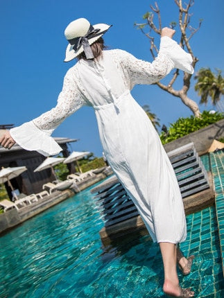 Long Sleeve Vintage Lace Beach Cover Up