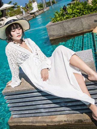 Long Sleeve Vintage Lace Beach Cover Up