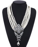 Gatsby Lux Multi Layered Imitation Pearl and Crystal Statement Necklace