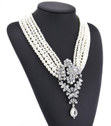 Gatsby Lux Multi Layered Imitation Pearl and Crystal Statement Necklace