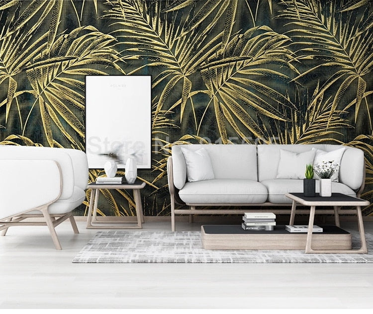 Golden Leaf Mural Wallpaper