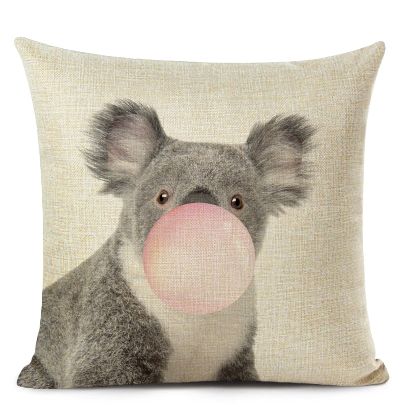Bubblegum Animal Friends Linen Cushion Covers