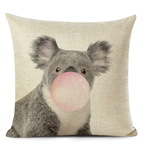 Bubblegum Animal Friends Linen Cushion Covers