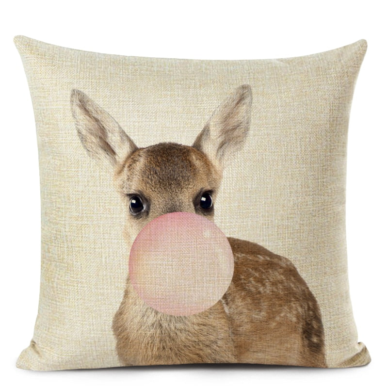 Bubblegum Animal Friends Linen Cushion Covers