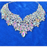 Iridescent Crystal Leaves Statement Necklace and Earring Set