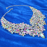 Iridescent Crystal Leaves Statement Necklace and Earring Set