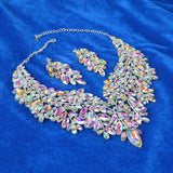 Iridescent Crystal Leaves Statement Necklace and Earring Set