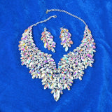 Iridescent Crystal Leaves Statement Necklace and Earring Set