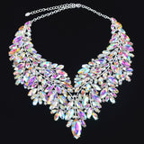 Iridescent Crystal Leaves Statement Necklace and Earring Set