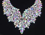 Iridescent Crystal Leaves Statement Necklace and Earring Set