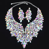 Iridescent Crystal Leaves Statement Necklace and Earring Set
