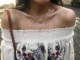 Lantern Sleeve Embroidered Off The Shoulder Boho Top