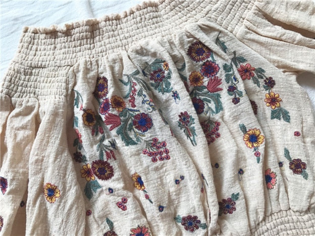 Lantern Sleeve Embroidered Off The Shoulder Boho Top