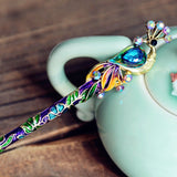 Peacock Hair Stick | Crystal & Enamel Hairpin