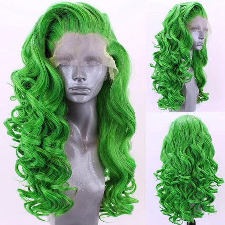Ivy Long Curls Synthetic Hair Lace Front Wig (Green, Pink, Peach, Purple)