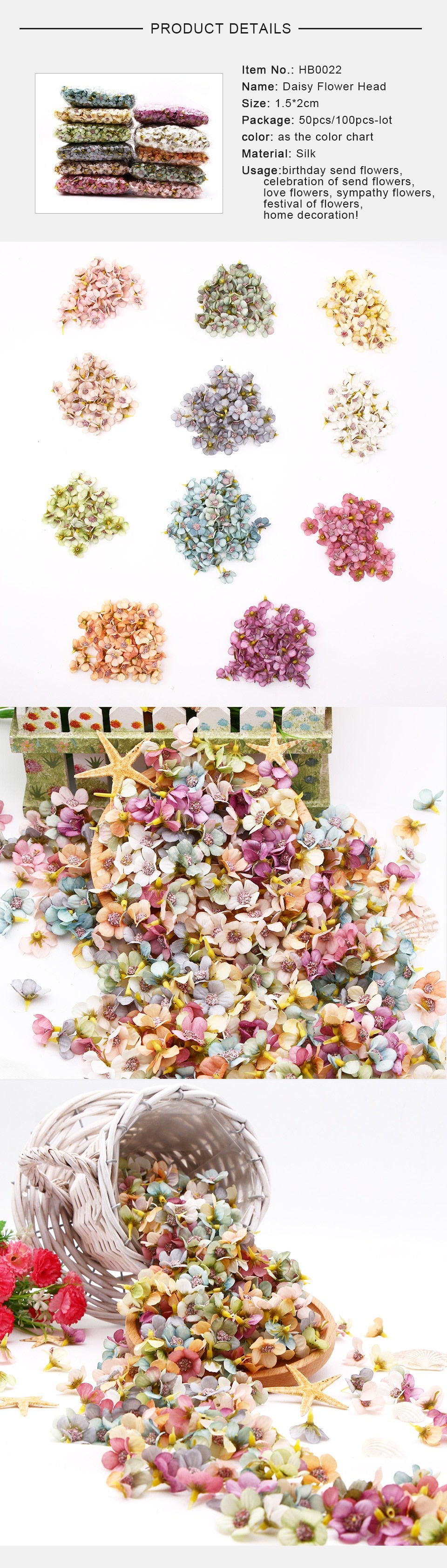 Multicolour Silk Blossom Flower Heads Artificial Flowers
