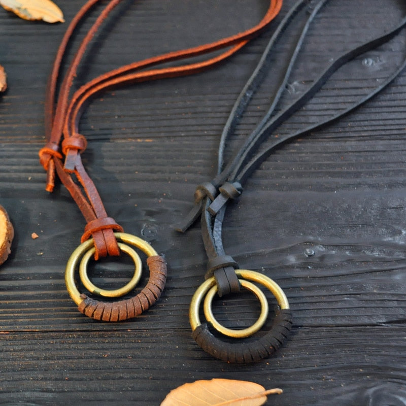 Genuine Leather Mens Adjustable Knot Rope Necklace