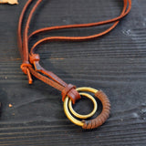 Genuine Leather Mens Adjustable Knot Rope Necklace