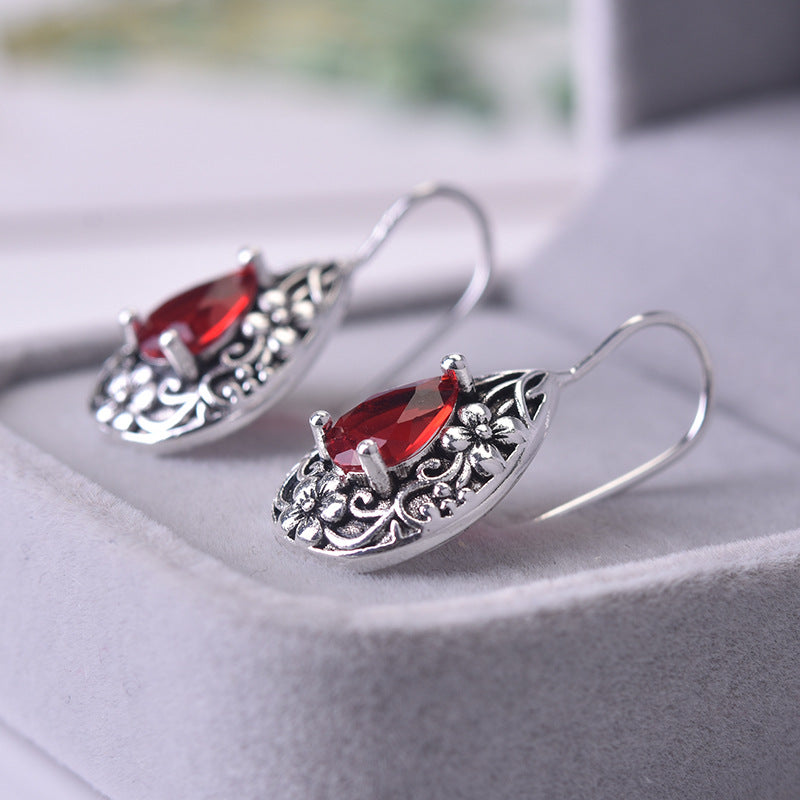 Pear-shaped Ruby Drop Earrings | Thai Silver 925 Silver
