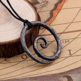 Viking Spiral Pendant - Hand-Forged Iron with Adjustable Leather Neck Cord