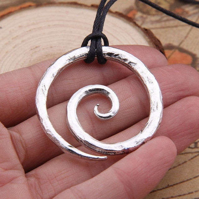 Viking Spiral Pendant - Hand-Forged Iron with Adjustable Leather Neck Cord