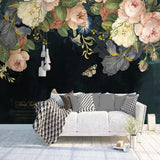 Peonies Oil Painting Black Mural Wallpaper | Mural Silk Cloth Waterproof Wallpaper