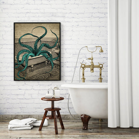 Octopus Bath Time Canvas Wall Art Poster Print